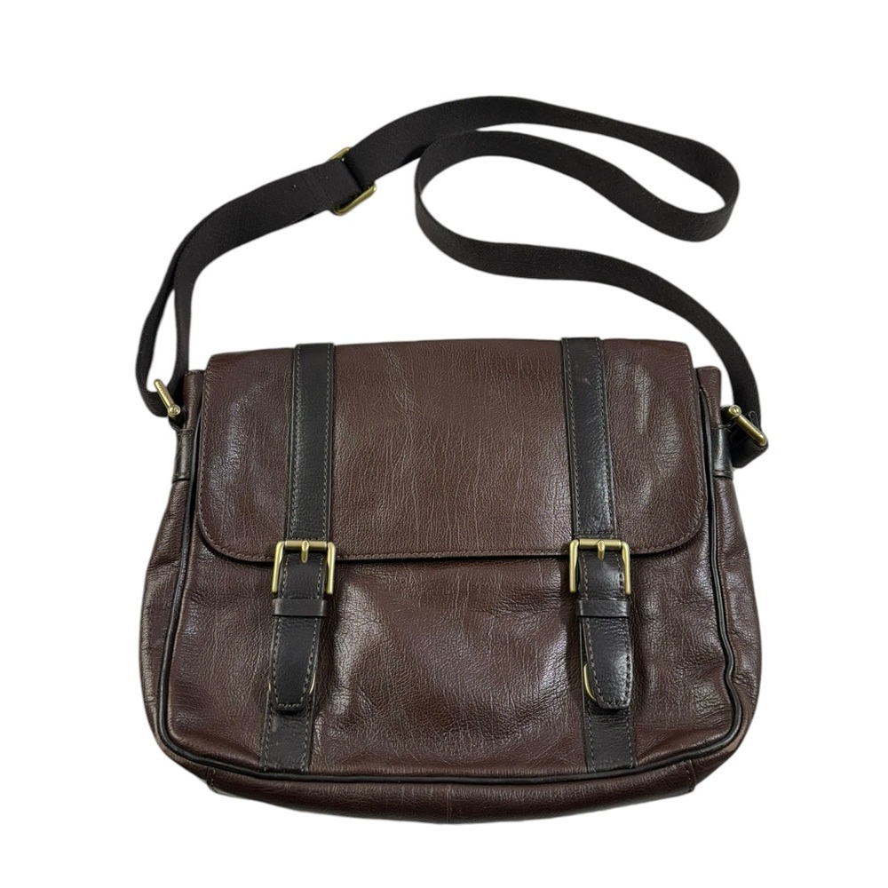 FOSSIL ESTATE COGNAC LEATHER MESSENGER BAG